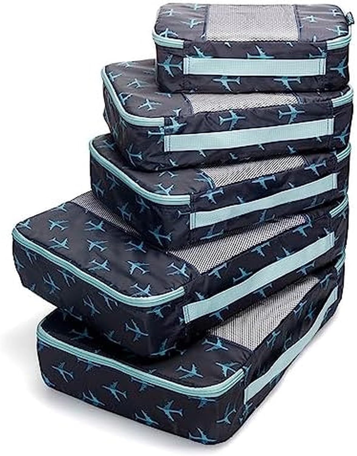 Packing Cubes for Travel - 5 Piece Set with Pattern Design, Lightweight Ripstop Nylon Luggage Organizers with Mesh Panel, Small Medium Large Sizes