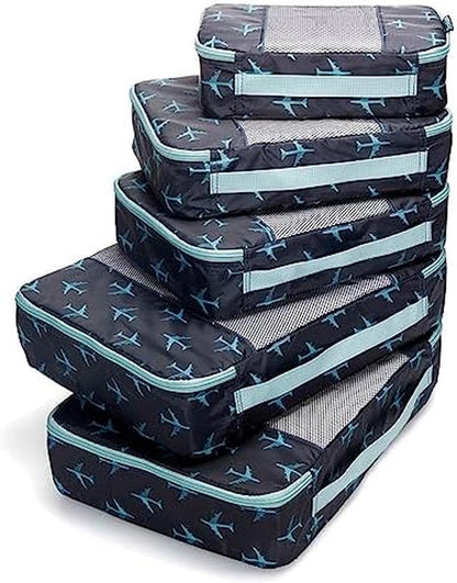 Packing Cubes for Travel - 5 Piece Set with Pattern Design, Lightweight Ripstop Nylon Luggage Organizers with Mesh Panel, Small Medium Large Sizes