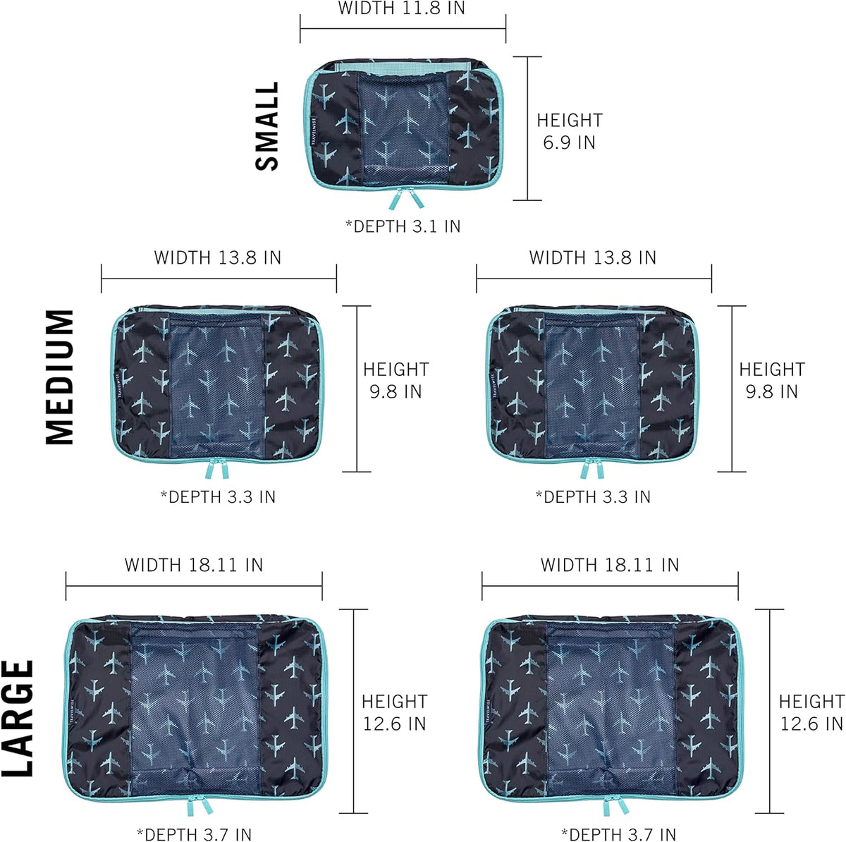 Packing Cubes for Travel - 5 Piece Set with Pattern Design, Lightweight Ripstop Nylon Luggage Organizers with Mesh Panel, Small Medium Large Sizes