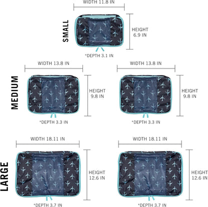 Packing Cubes for Travel - 5 Piece Set with Pattern Design, Lightweight Ripstop Nylon Luggage Organizers with Mesh Panel, Small Medium Large Sizes