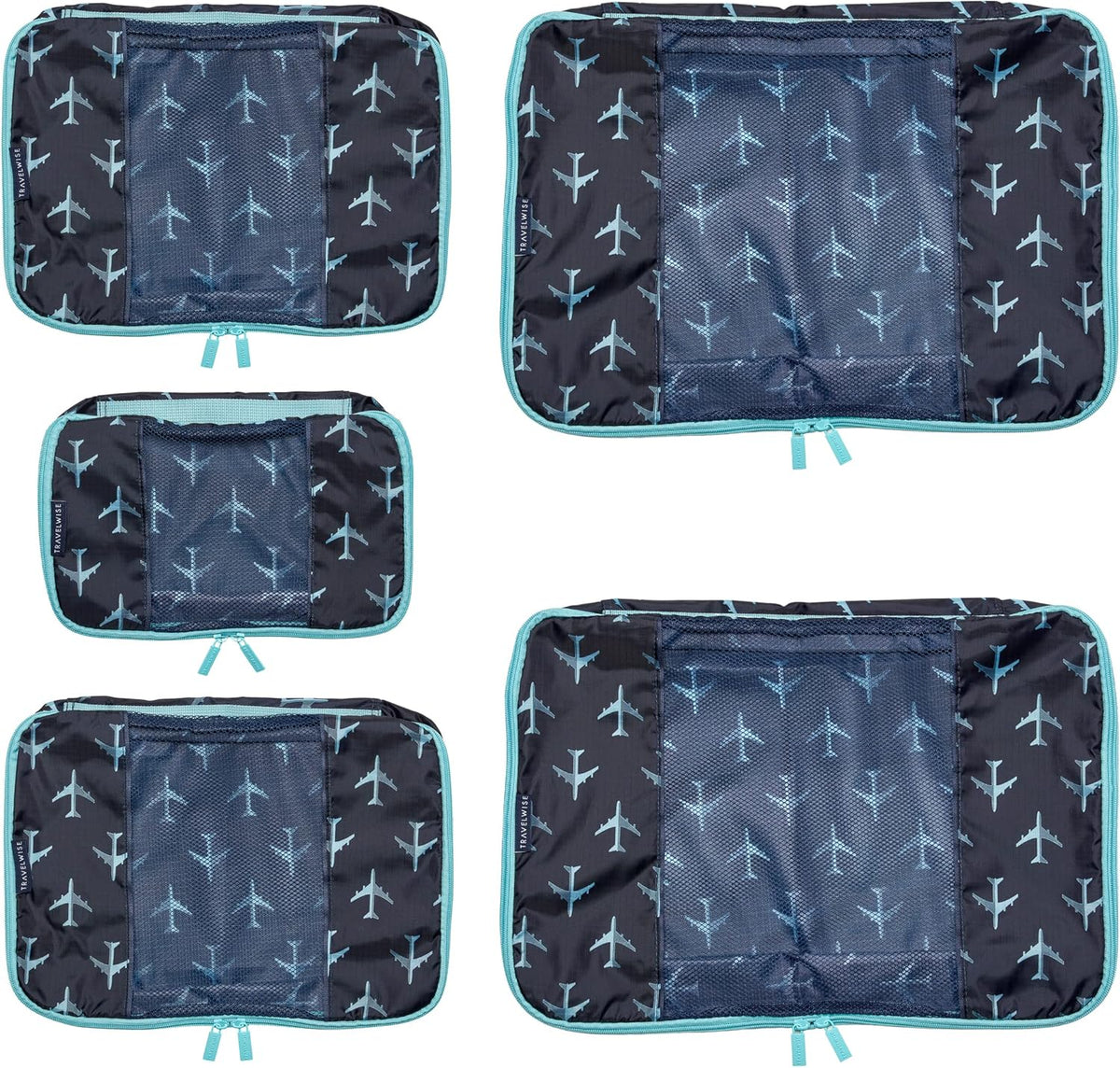 Packing Cubes for Travel - 5 Piece Set with Pattern Design, Lightweight Ripstop Nylon Luggage Organizers with Mesh Panel, Small Medium Large Sizes
