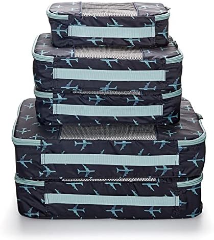 Packing Cubes for Travel - 5 Piece Set with Pattern Design, Lightweight Ripstop Nylon Luggage Organizers with Mesh Panel, Small Medium Large Sizes