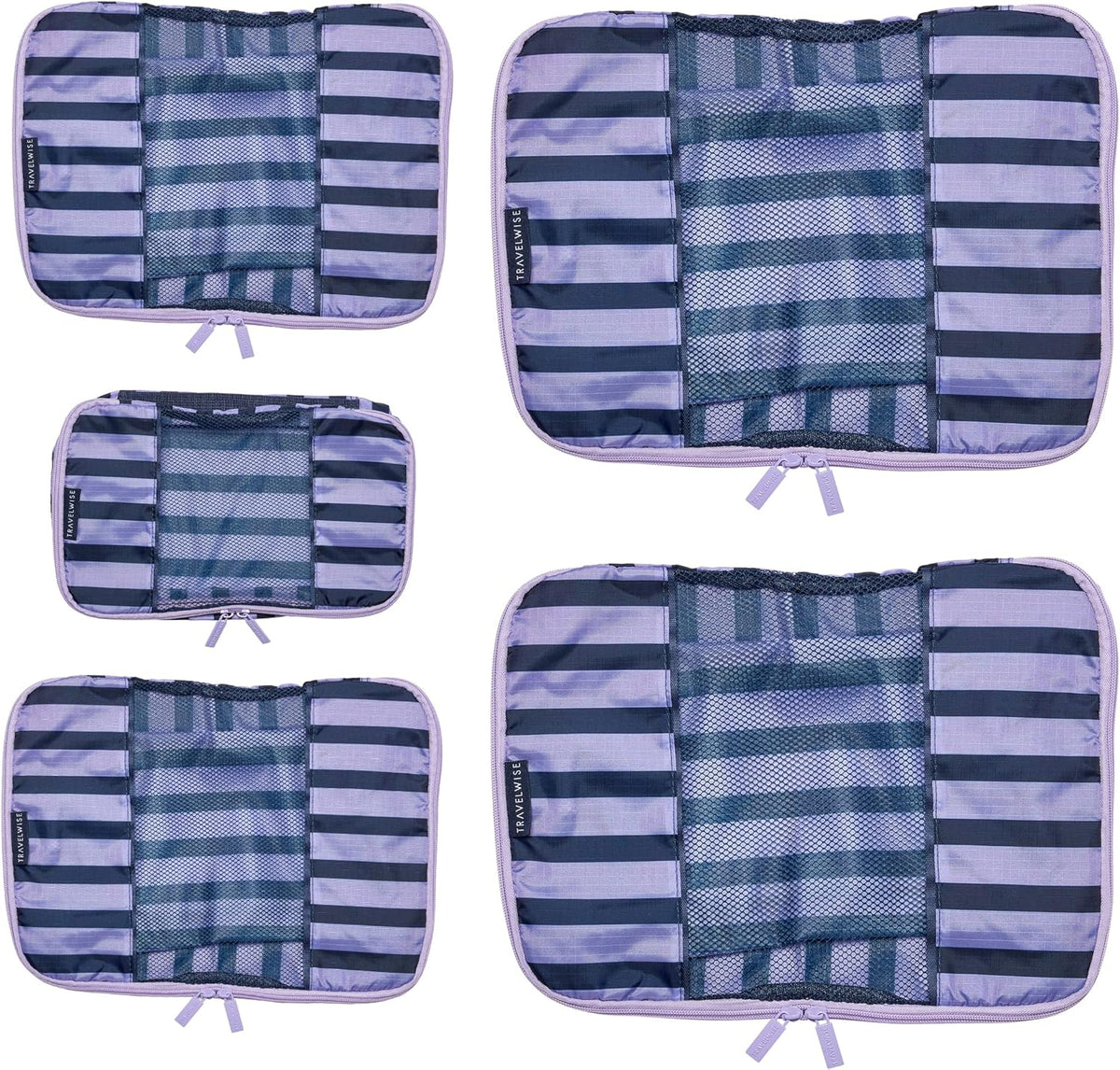 Packing Cubes for Travel - 5 Piece Set with Pattern Design, Lightweight Ripstop Nylon Luggage Organizers with Mesh Panel, Small Medium Large Sizes