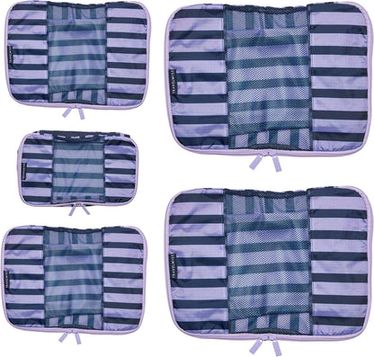 Packing Cubes for Travel - 5 Piece Set with Pattern Design, Lightweight Ripstop Nylon Luggage Organizers with Mesh Panel, Small Medium Large Sizes