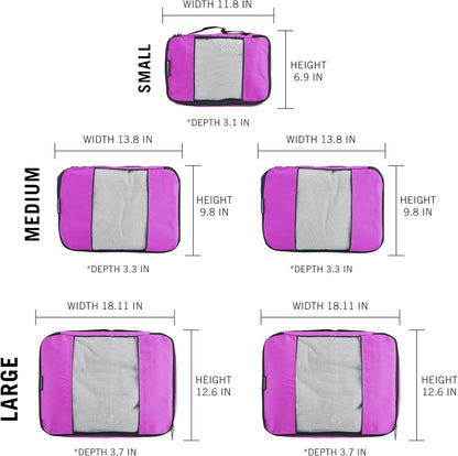 Packing Cubes for Travel - 5 Piece Set with Pattern Design, Lightweight Ripstop Nylon Luggage Organizers with Mesh Panel, Small Medium Large Sizes