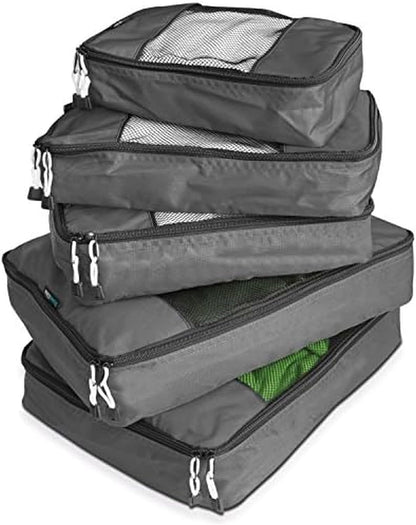 Packing Cubes for Travel - 5 Piece Set with Pattern Design, Lightweight Ripstop Nylon Luggage Organizers with Mesh Panel, Small Medium Large Sizes