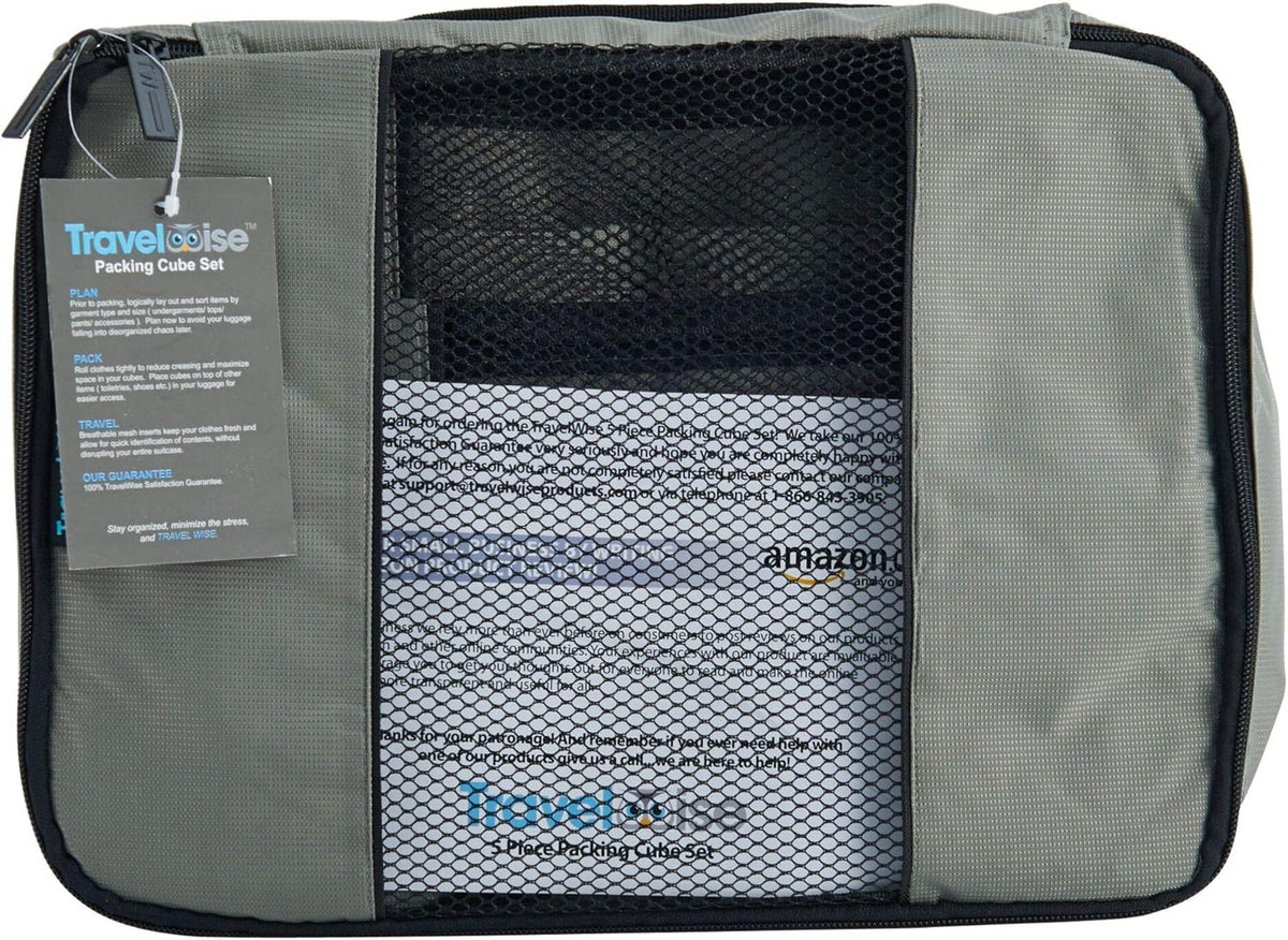 Packing Cubes for Travel - 5 Piece Set with Pattern Design, Lightweight Ripstop Nylon Luggage Organizers with Mesh Panel, Small Medium Large Sizes