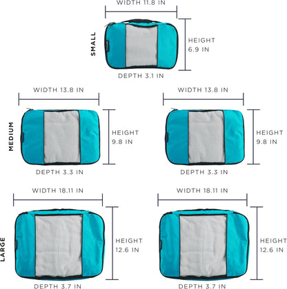 Packing Cubes for Travel - 5 Piece Set with Pattern Design, Lightweight Ripstop Nylon Luggage Organizers with Mesh Panel, Small Medium Large Sizes