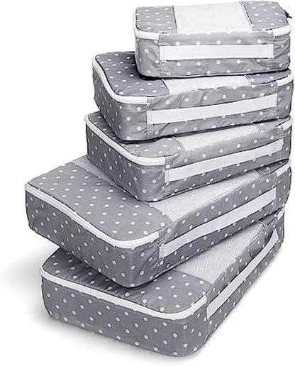 Packing Cubes for Travel - 5 Piece Set with Pattern Design, Lightweight Ripstop Nylon Luggage Organizers with Mesh Panel, Small Medium Large Sizes