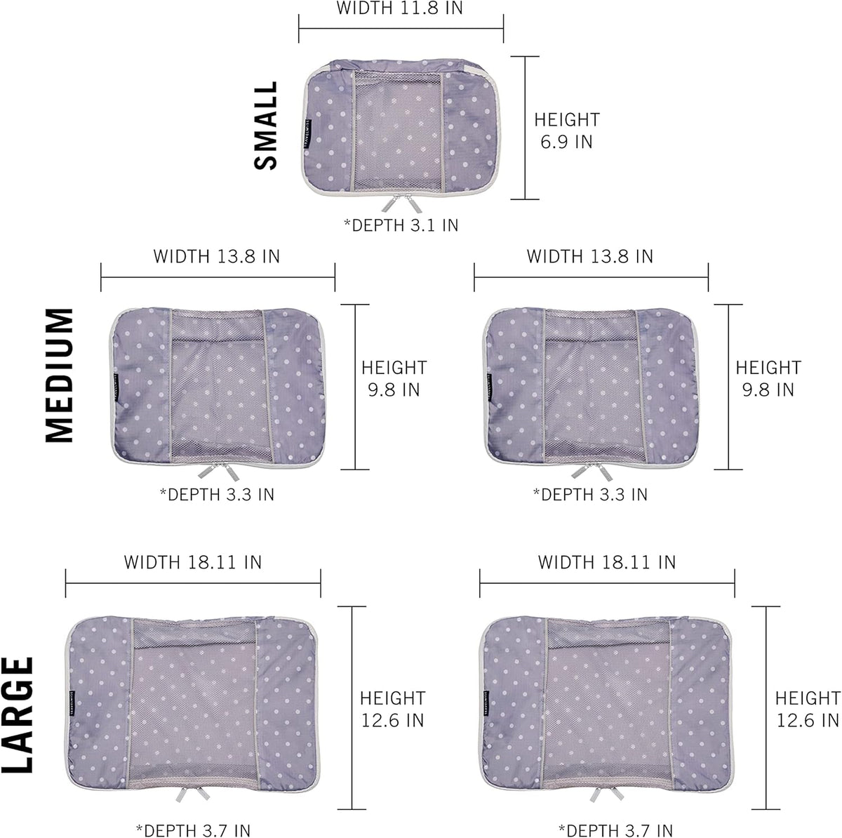 Packing Cubes for Travel - 5 Piece Set with Pattern Design, Lightweight Ripstop Nylon Luggage Organizers with Mesh Panel, Small Medium Large Sizes