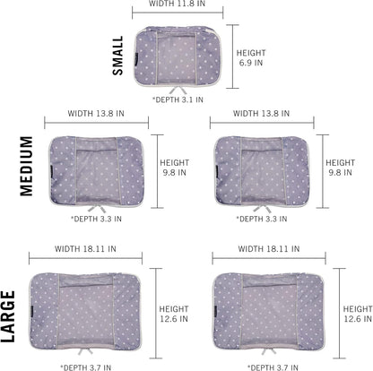 Packing Cubes for Travel - 5 Piece Set with Pattern Design, Lightweight Ripstop Nylon Luggage Organizers with Mesh Panel, Small Medium Large Sizes