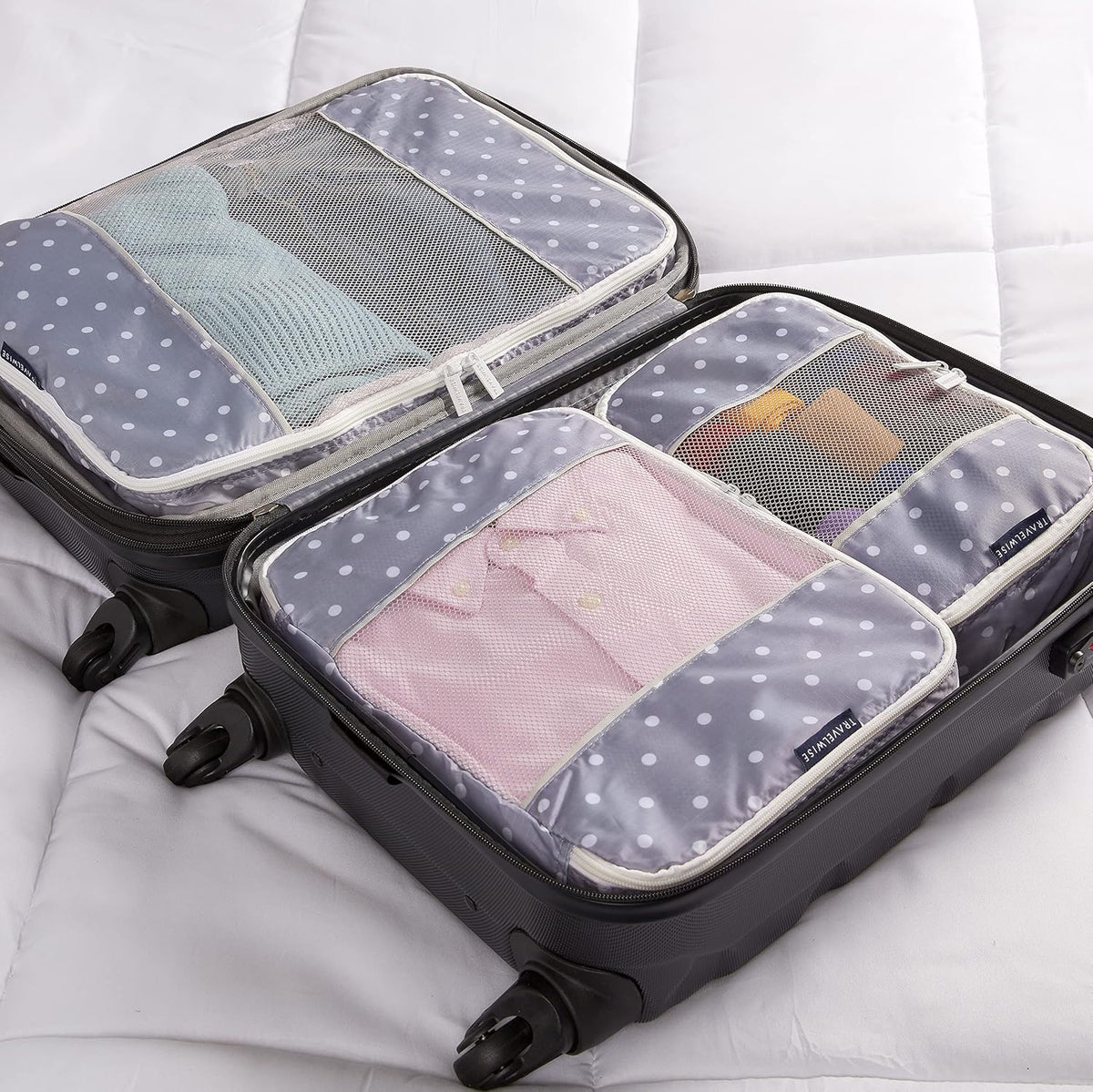 Packing Cubes for Travel - 5 Piece Set with Pattern Design, Lightweight Ripstop Nylon Luggage Organizers with Mesh Panel, Small Medium Large Sizes