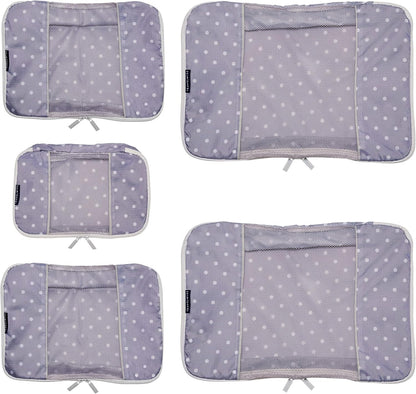 Packing Cubes for Travel - 5 Piece Set with Pattern Design, Lightweight Ripstop Nylon Luggage Organizers with Mesh Panel, Small Medium Large Sizes