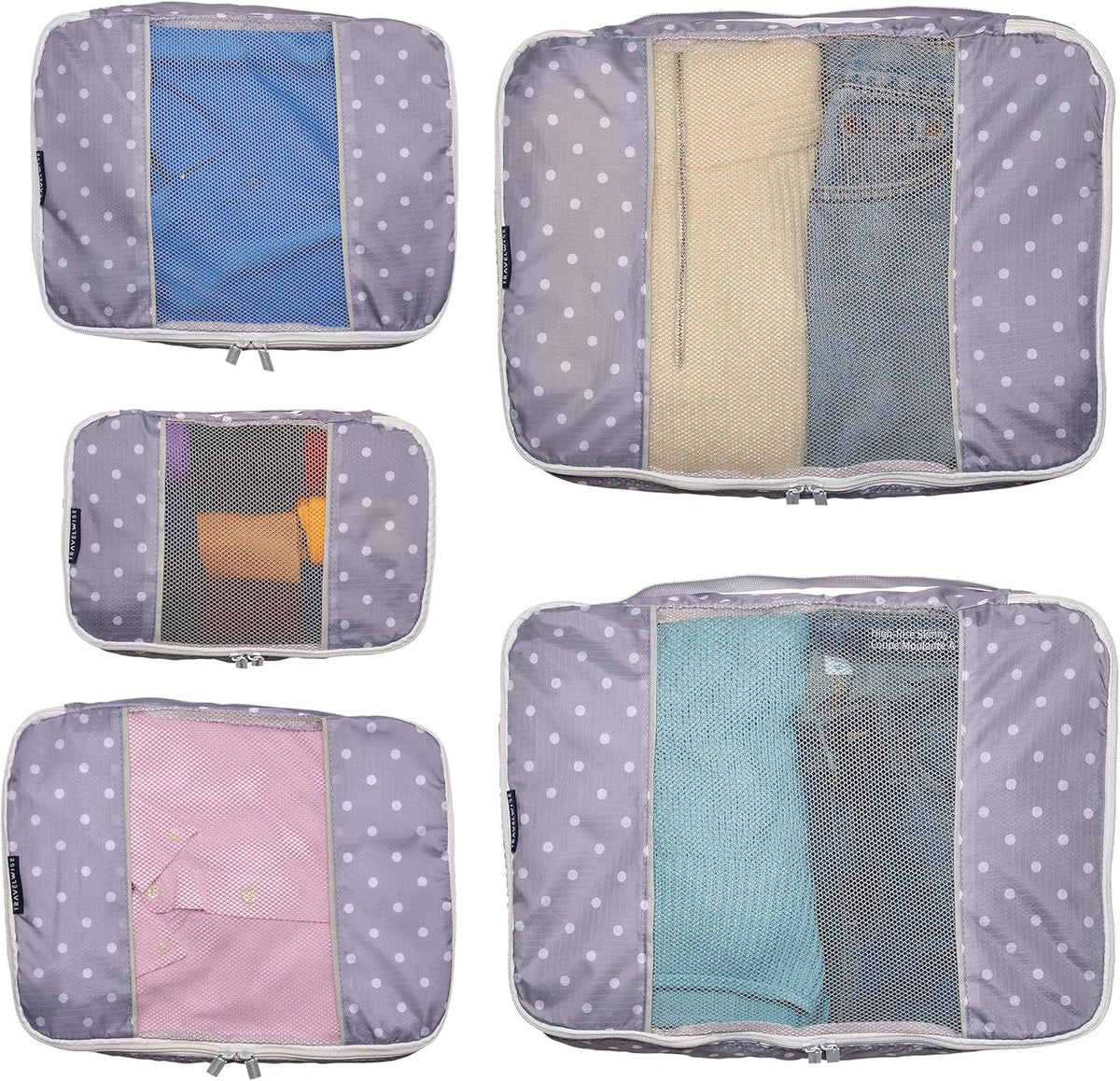 Packing Cubes for Travel - 5 Piece Set with Pattern Design, Lightweight Ripstop Nylon Luggage Organizers with Mesh Panel, Small Medium Large Sizes