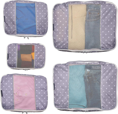 Packing Cubes for Travel - 5 Piece Set with Pattern Design, Lightweight Ripstop Nylon Luggage Organizers with Mesh Panel, Small Medium Large Sizes
