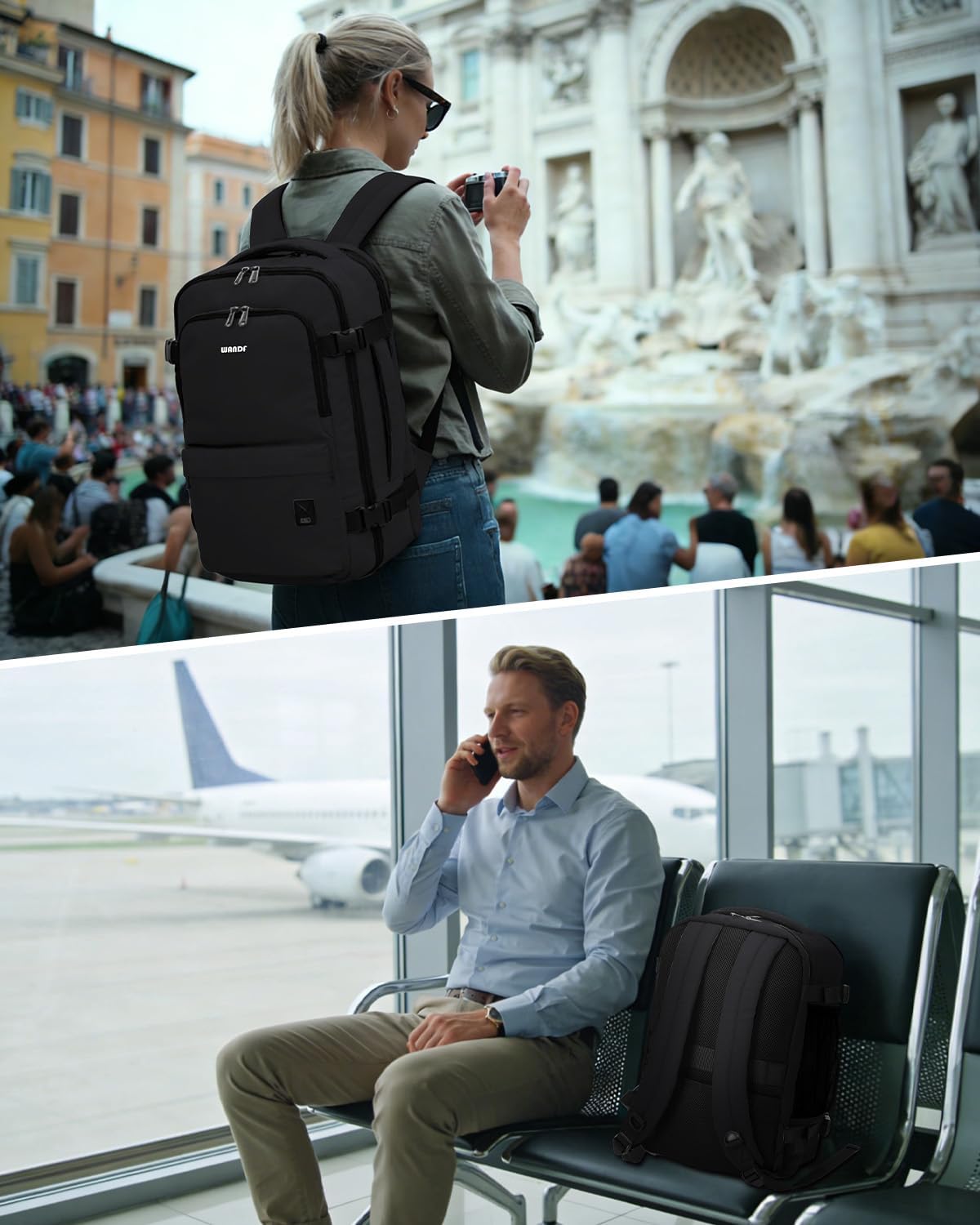 Travel Backpack For Spirit Airlines Personal Item Bag 18x14x8 with Wet Pocket, 17 Inch Laptop Backpack for Men Women（Black）