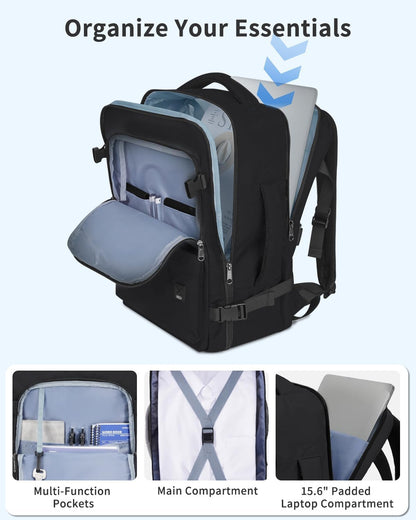 Travel Backpack For Spirit Airlines Personal Item Bag 18x14x8 with Wet Pocket, 17 Inch Laptop Backpack for Men Women（Black）