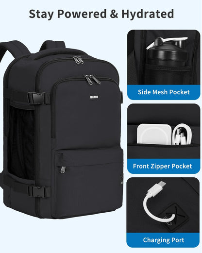 Travel Backpack For Spirit Airlines Personal Item Bag 18x14x8 with Wet Pocket, 17 Inch Laptop Backpack for Men Women（Black）