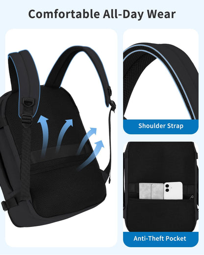 Travel Backpack For Spirit Airlines Personal Item Bag 18x14x8 with Wet Pocket, 17 Inch Laptop Backpack for Men Women（Black）