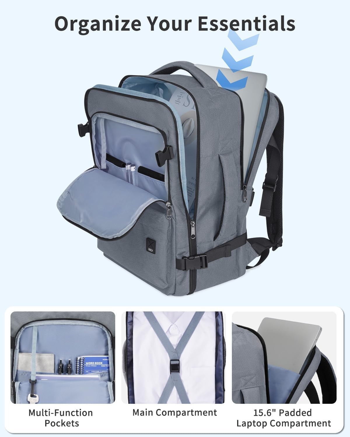 Travel Backpack For Spirit Airlines Personal Item Bag 18x14x8 with Wet Pocket, 17 Inch Laptop Backpack for Men Women（Black）