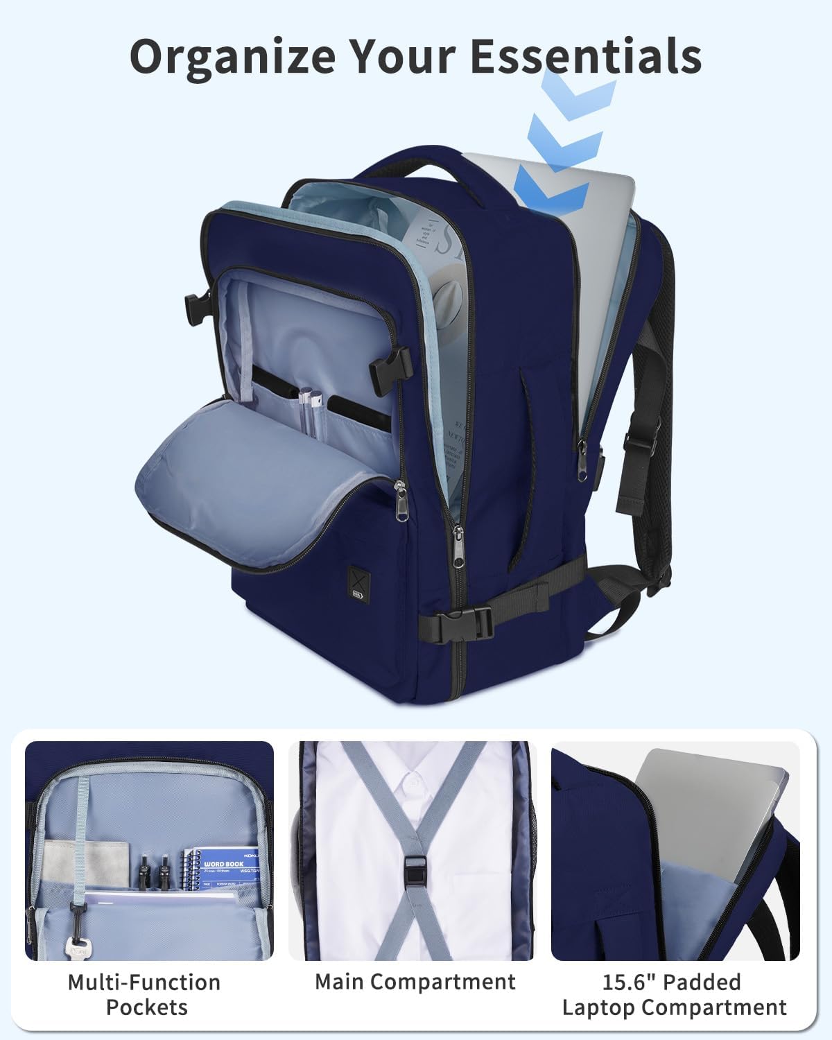Travel Backpack For Spirit Airlines Personal Item Bag 18x14x8 with Wet Pocket, 17 Inch Laptop Backpack for Men Women（Black）