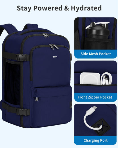 Travel Backpack For Spirit Airlines Personal Item Bag 18x14x8 with Wet Pocket, 17 Inch Laptop Backpack for Men Women（Black）