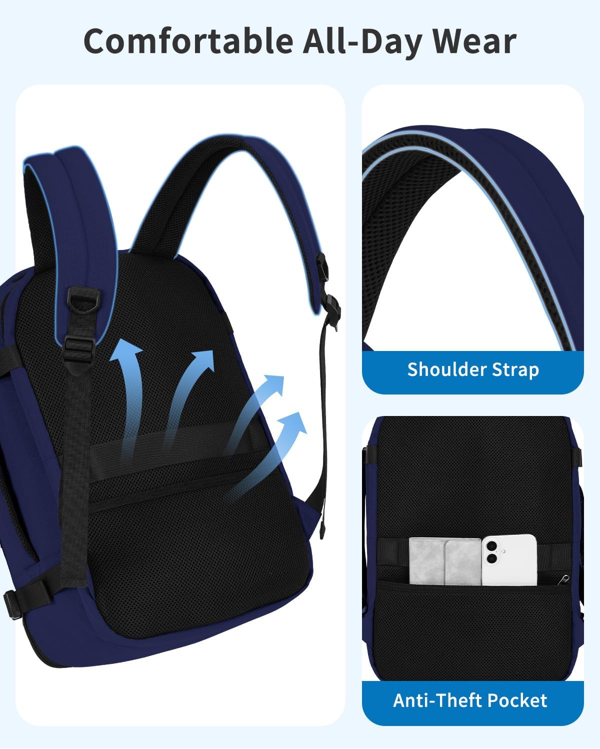 Travel Backpack For Spirit Airlines Personal Item Bag 18x14x8 with Wet Pocket, 17 Inch Laptop Backpack for Men Women（Black）