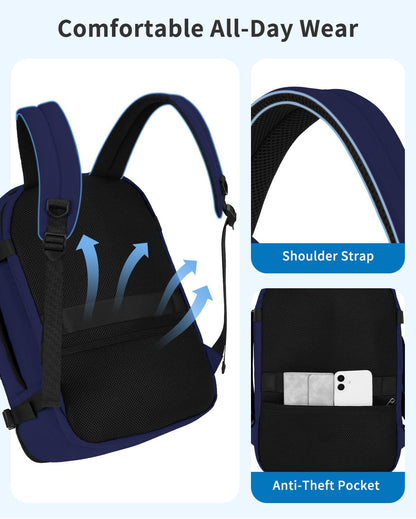 Travel Backpack For Spirit Airlines Personal Item Bag 18x14x8 with Wet Pocket, 17 Inch Laptop Backpack for Men Women（Black）