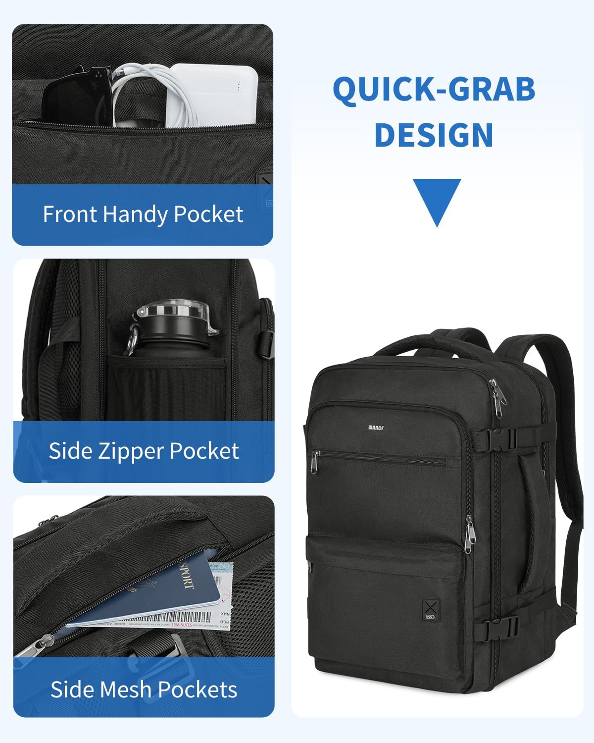 Travel Backpack For Spirit Airlines Personal Item Bag 18x14x8 with Wet Pocket, 17 Inch Laptop Backpack for Men Women（Black）