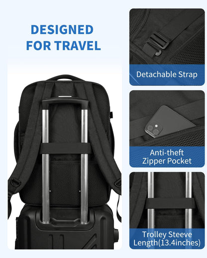 Travel Backpack For Spirit Airlines Personal Item Bag 18x14x8 with Wet Pocket, 17 Inch Laptop Backpack for Men Women（Black）