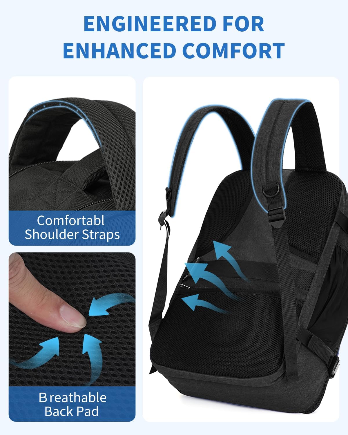 Travel Backpack For Spirit Airlines Personal Item Bag 18x14x8 with Wet Pocket, 17 Inch Laptop Backpack for Men Women（Black）