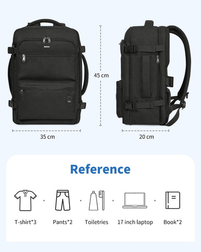 Travel Backpack For Spirit Airlines Personal Item Bag 18x14x8 with Wet Pocket, 17 Inch Laptop Backpack for Men Women（Black）