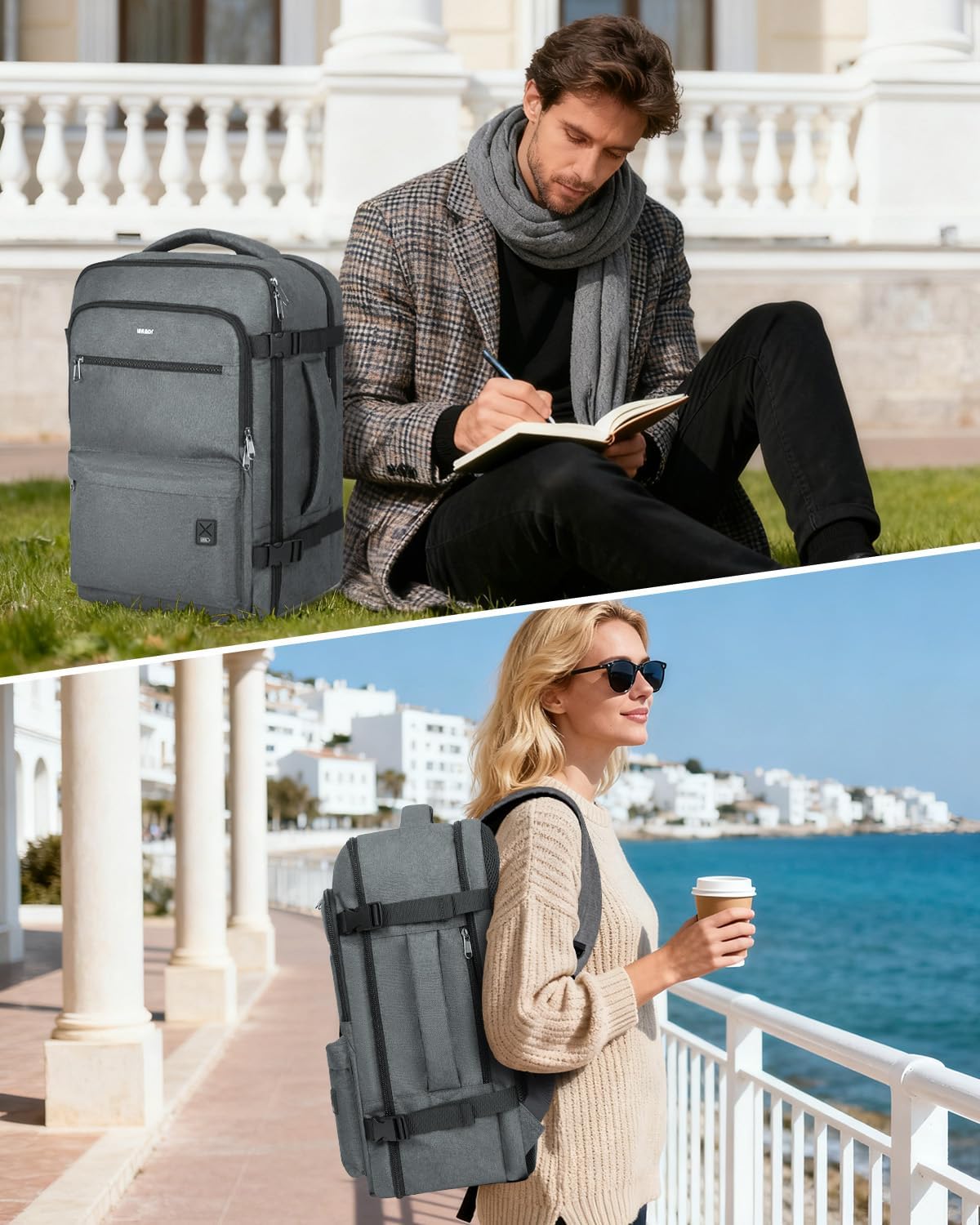 Travel Backpack For Spirit Airlines Personal Item Bag 18x14x8 with Wet Pocket, 17 Inch Laptop Backpack for Men Women（Black）