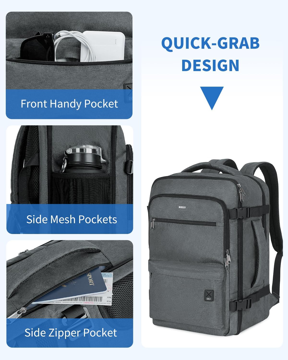 Travel Backpack For Spirit Airlines Personal Item Bag 18x14x8 with Wet Pocket, 17 Inch Laptop Backpack for Men Women（Black）