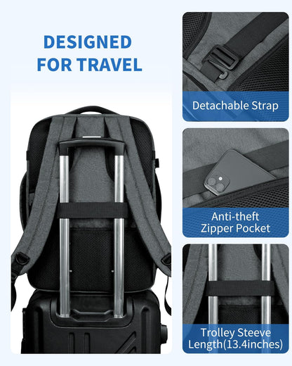 Travel Backpack For Spirit Airlines Personal Item Bag 18x14x8 with Wet Pocket, 17 Inch Laptop Backpack for Men Women（Black）