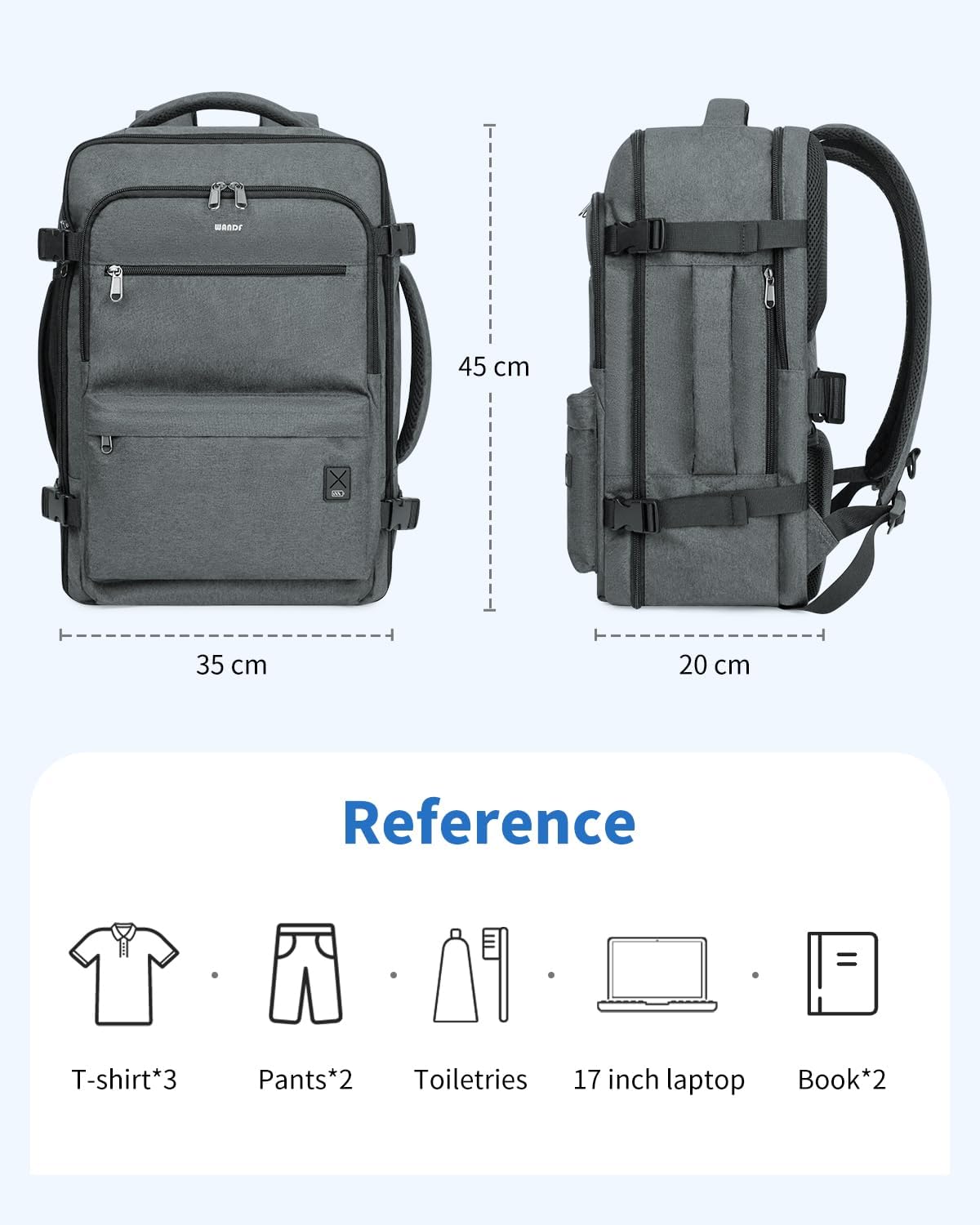 Travel Backpack For Spirit Airlines Personal Item Bag 18x14x8 with Wet Pocket, 17 Inch Laptop Backpack for Men Women（Black）