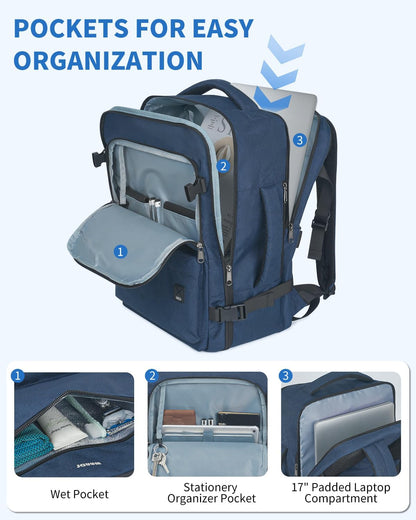 Travel Backpack For Spirit Airlines Personal Item Bag 18x14x8 with Wet Pocket, 17 Inch Laptop Backpack for Men Women（Black）