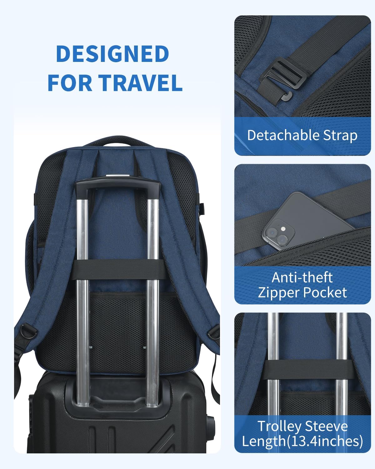 Travel Backpack For Spirit Airlines Personal Item Bag 18x14x8 with Wet Pocket, 17 Inch Laptop Backpack for Men Women（Black）