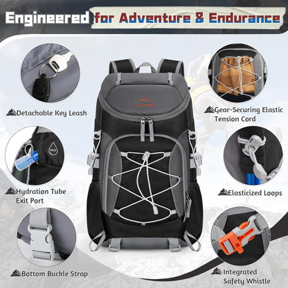 Foldable Hiking Backpack for Women Men Packable Camping Backpack 40L Waterproof Hiking Daypack Bag Lightweight Collapsible Daypack for Travel Trekking Mountaineering Large Capacity Black