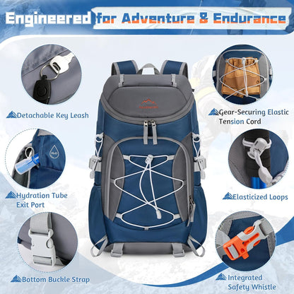 Foldable Hiking Backpack for Women Men Packable Camping Backpack 40L Waterproof Hiking Daypack Bag Lightweight Collapsible Daypack for Travel Trekking Mountaineering Large Capacity Black