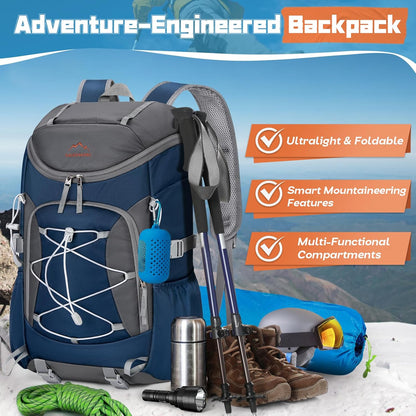 Foldable Hiking Backpack for Women Men Packable Camping Backpack 40L Waterproof Hiking Daypack Bag Lightweight Collapsible Daypack for Travel Trekking Mountaineering Large Capacity Black