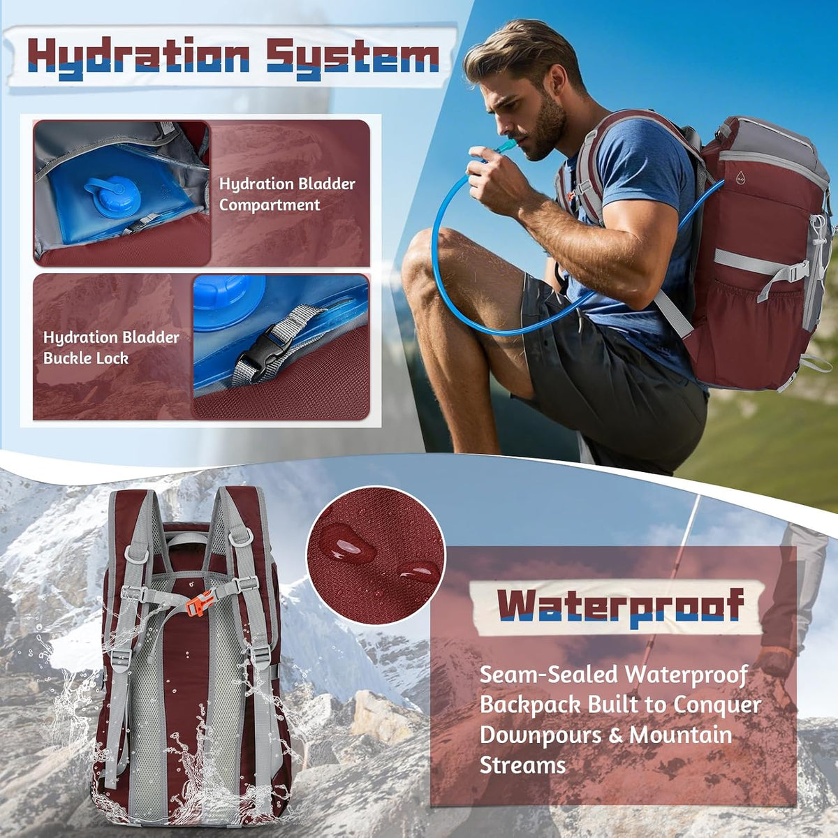 Foldable Hiking Backpack for Women Men Packable Camping Backpack 40L Waterproof Hiking Daypack Bag Lightweight Collapsible Daypack for Travel Trekking Mountaineering Large Capacity Black