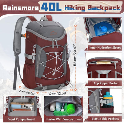Foldable Hiking Backpack for Women Men Packable Camping Backpack 40L Waterproof Hiking Daypack Bag Lightweight Collapsible Daypack for Travel Trekking Mountaineering Large Capacity Black