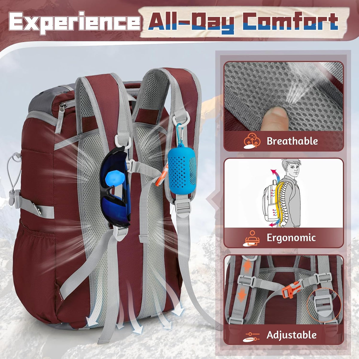 Foldable Hiking Backpack for Women Men Packable Camping Backpack 40L Waterproof Hiking Daypack Bag Lightweight Collapsible Daypack for Travel Trekking Mountaineering Large Capacity Black