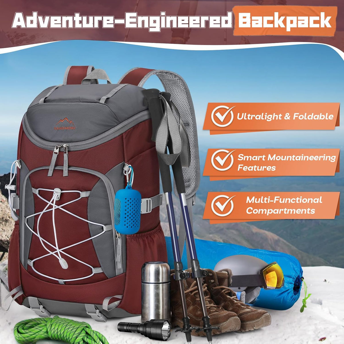 Foldable Hiking Backpack for Women Men Packable Camping Backpack 40L Waterproof Hiking Daypack Bag Lightweight Collapsible Daypack for Travel Trekking Mountaineering Large Capacity Black