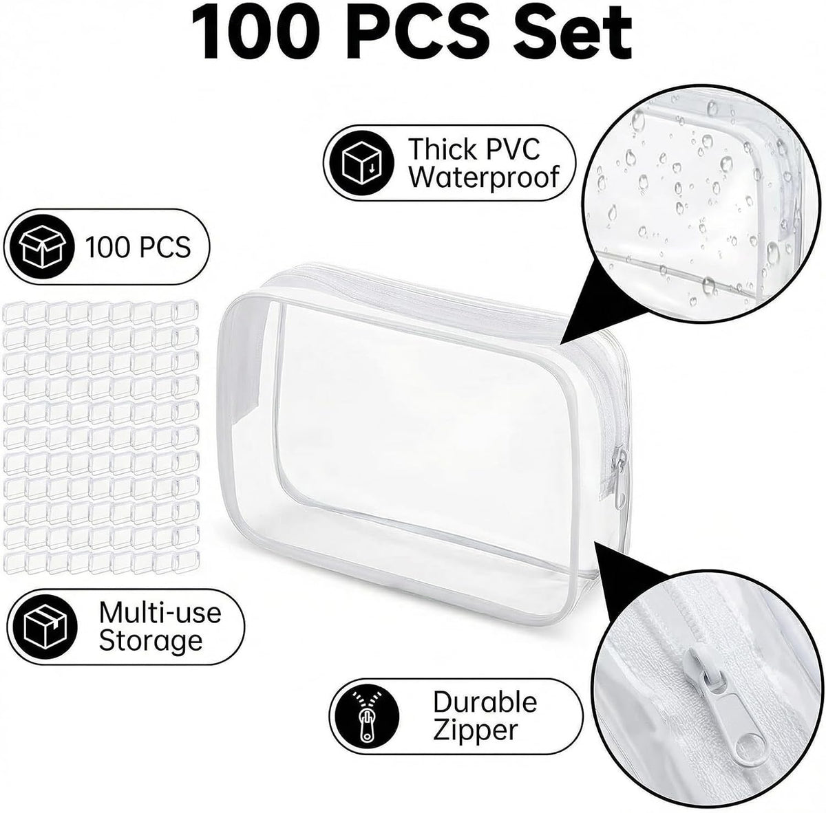 100 Pcs Clear Makeup Bags Bulk Graduation/Dad Gifts Bag Tsa Approved Toiletry Bag for Travel Transparent Cosmetic Bag PVC Waterproof Travel Small Pouches with Zipper for Men and Women (Multicolor)