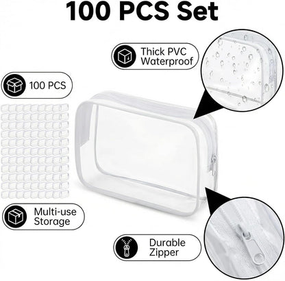 100 Pcs Clear Makeup Bags Bulk Graduation/Dad Gifts Bag Tsa Approved Toiletry Bag for Travel Transparent Cosmetic Bag PVC Waterproof Travel Small Pouches with Zipper for Men and Women (Multicolor)
