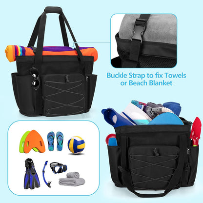 Beach Bag with Zipper Bottom, Large Beach Tote Bag for Men & Women | Wet/Dry Separation, Quick Dry Mesh, Spacious Storage for Towels, Swimsuits and Beach Essentials, Ideal for Pool and Travel