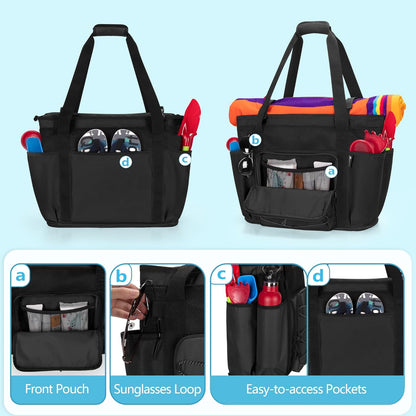 Beach Bag with Zipper Bottom, Large Beach Tote Bag for Men & Women | Wet/Dry Separation, Quick Dry Mesh, Spacious Storage for Towels, Swimsuits and Beach Essentials, Ideal for Pool and Travel