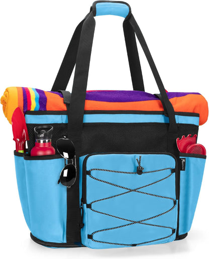 Beach Bag with Zipper Bottom, Large Beach Tote Bag for Men & Women | Wet/Dry Separation, Quick Dry Mesh, Spacious Storage for Towels, Swimsuits and Beach Essentials, Ideal for Pool and Travel